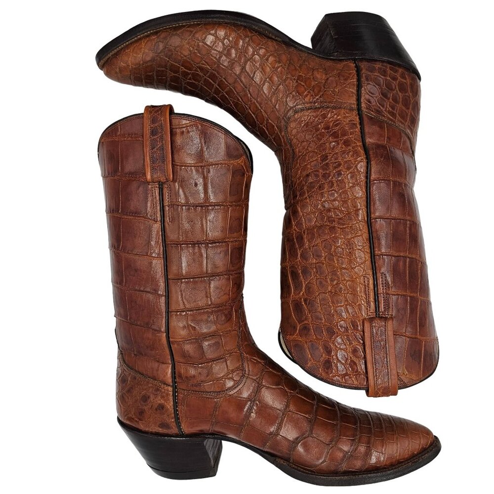 Vintage Rios of Mercedes Custom Full Alligator Brown Cowboy Boots Raymondville - Picture 8 of 16